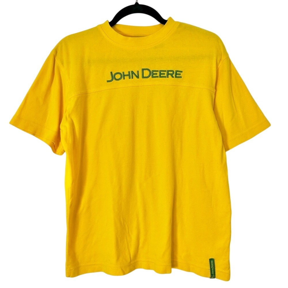 John Deere Kids Yellow Embroidered Logo Short Sleeve T-Shirt Size L 14-16